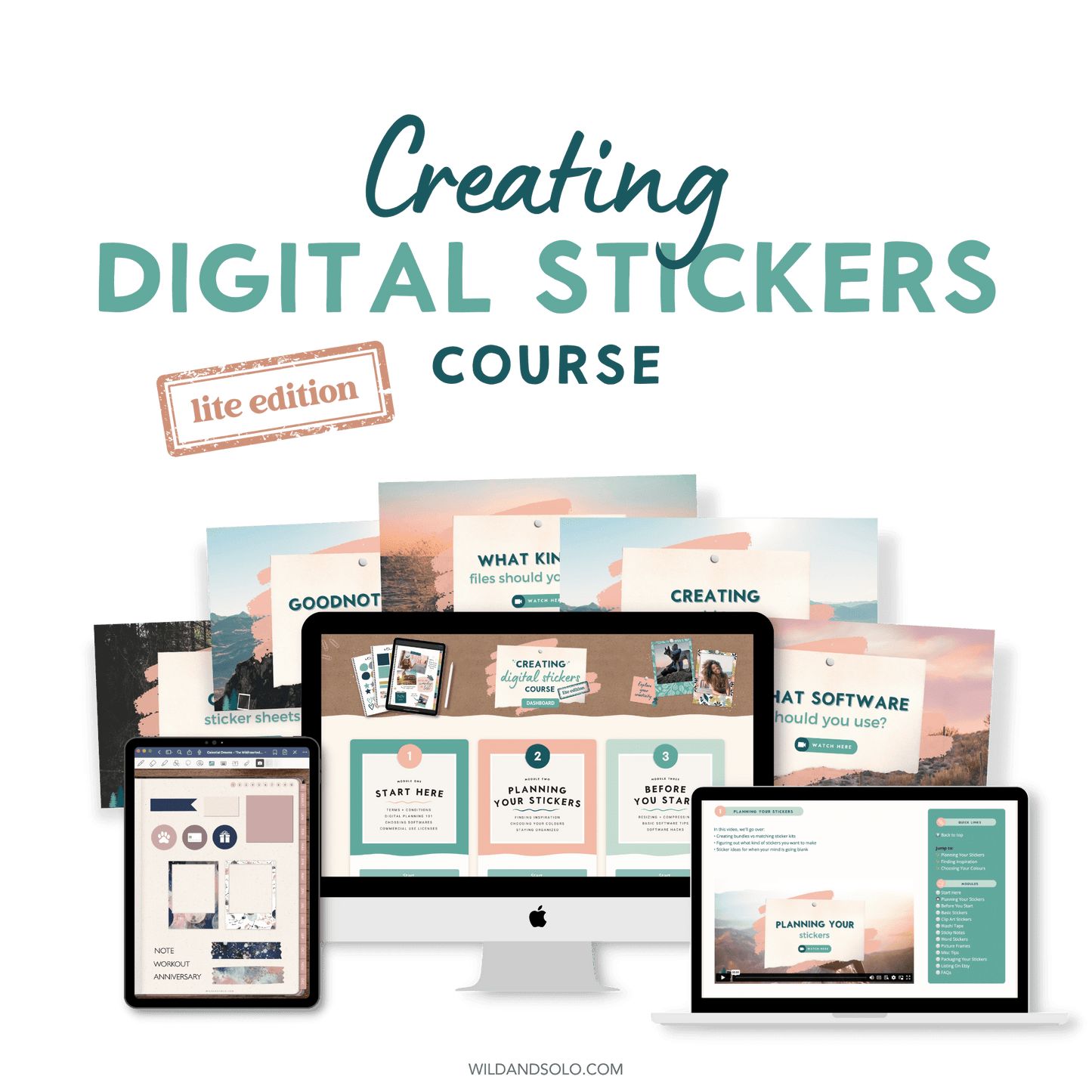 Creating Digital Stickers Course - Lite Version shown on a computer