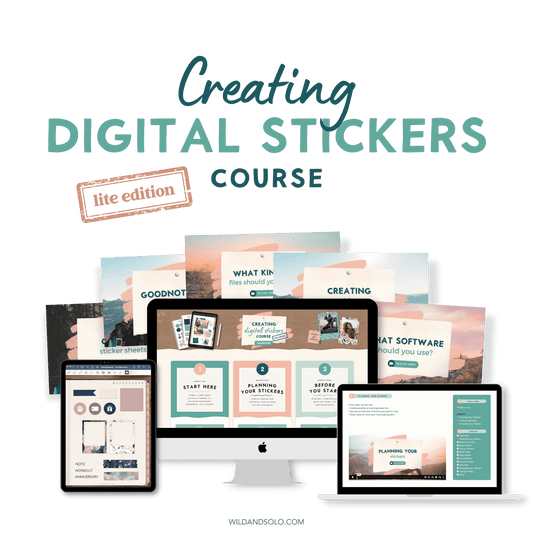 Creating Digital Stickers Course - Lite Version shown on a computer