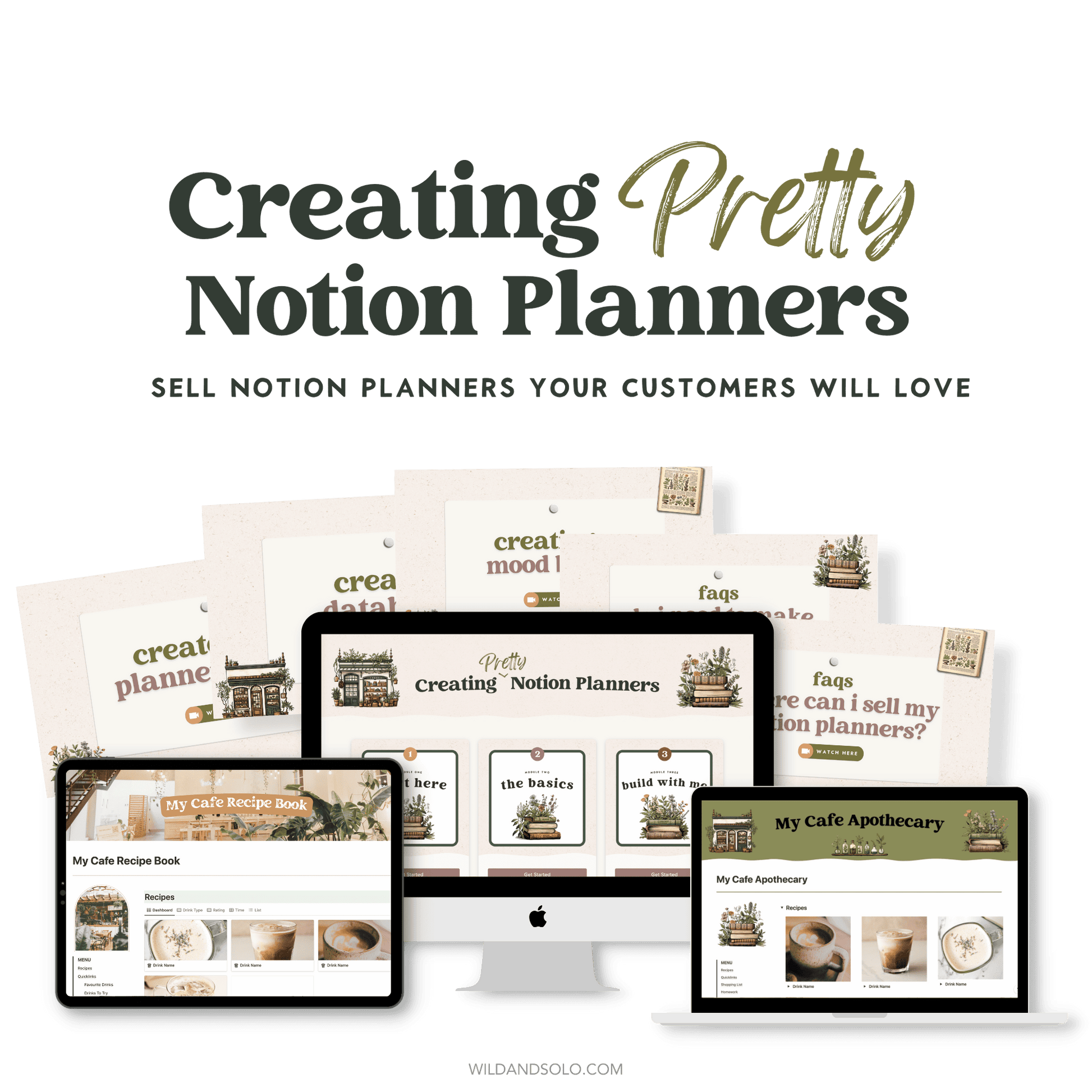 Creating Pretty Notion Planners Mini Course shown on a laptop