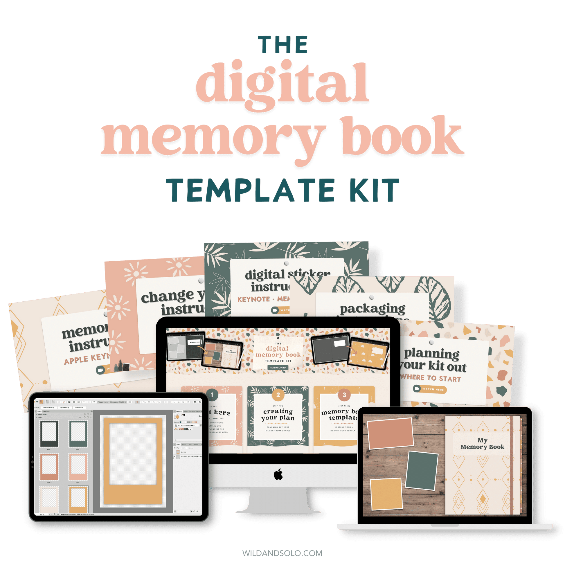 The Digital Memory Book Template Kit shown on a computer
