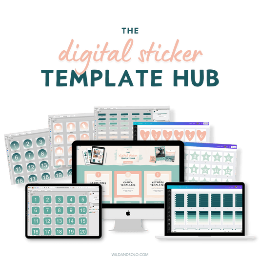 The Digital Sticker Template Hub shown on a laptop