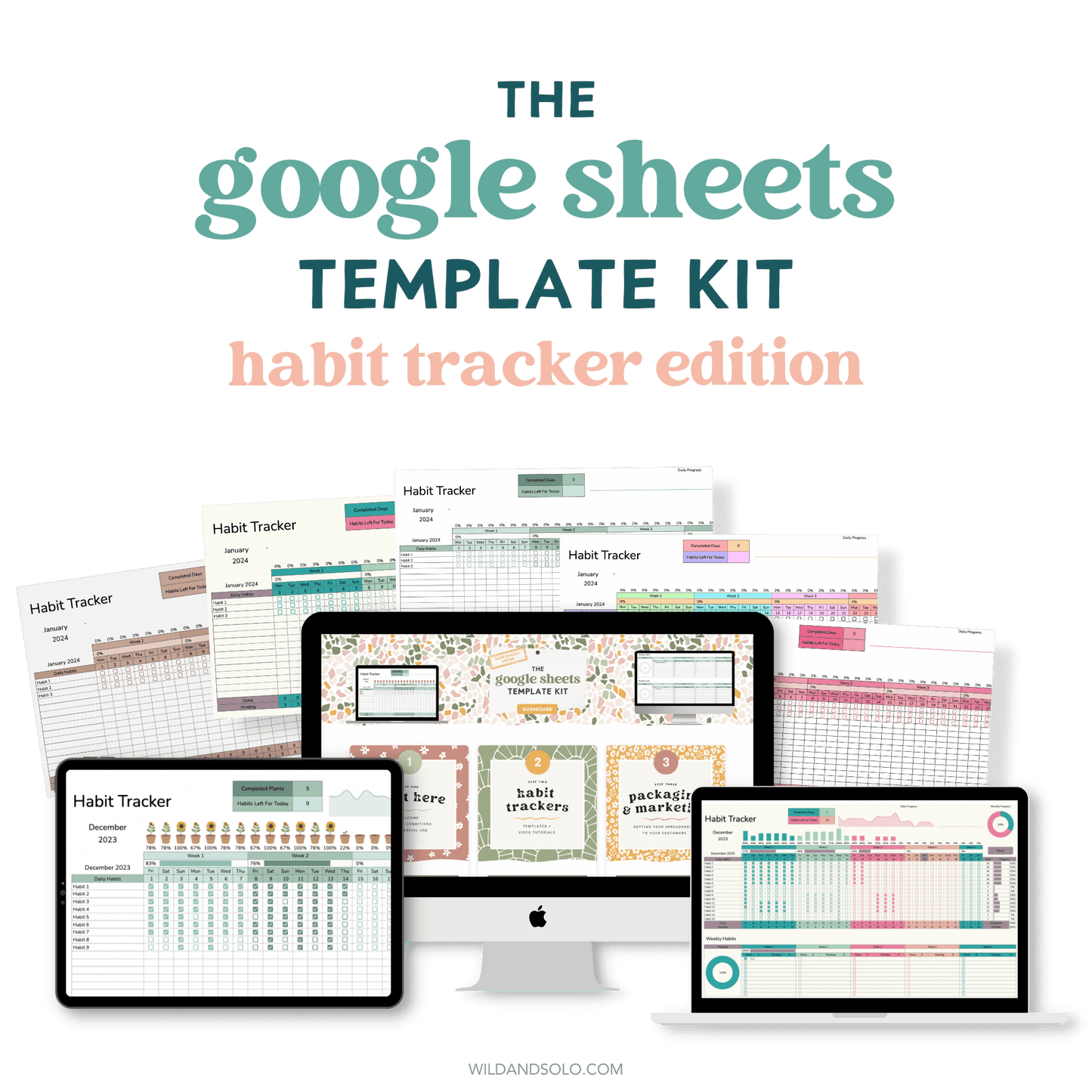 The Google Sheets Template Kit - Habit Tracker Edition on a computer screen