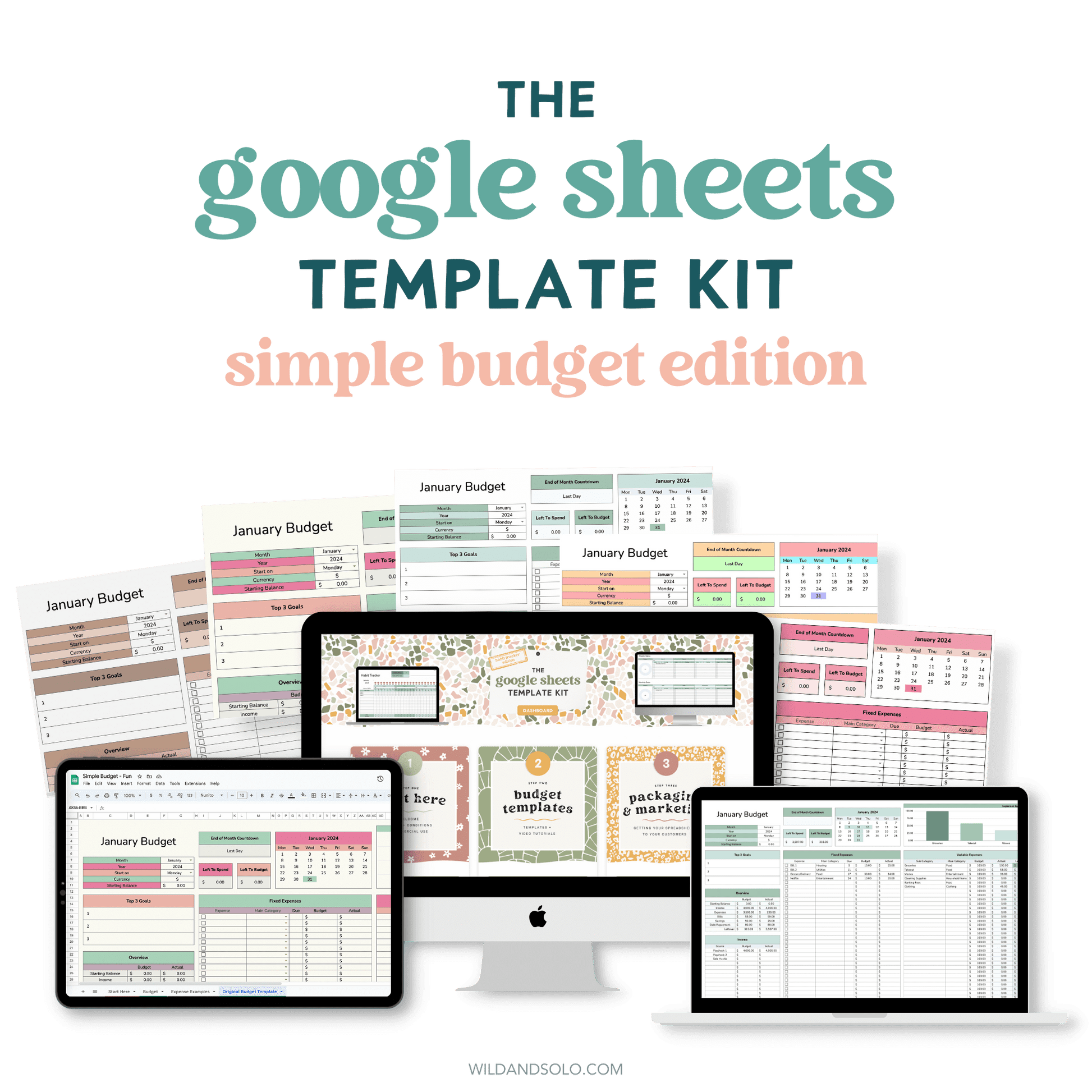 The Google Sheets Template Kit - Simple Budget Edition on a computer screen