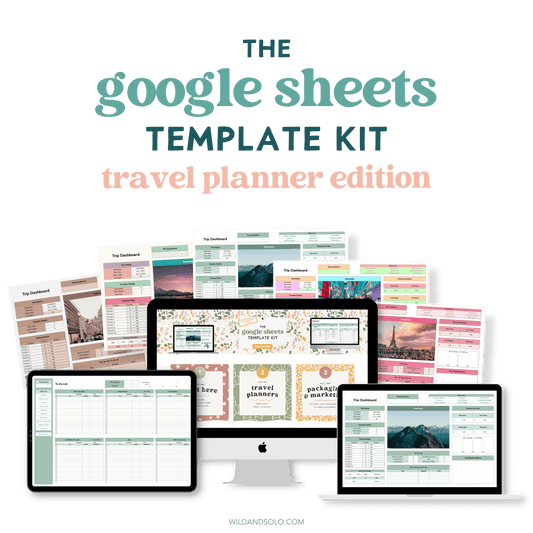 Travel Planner Google Sheets Template Kit on a laptop