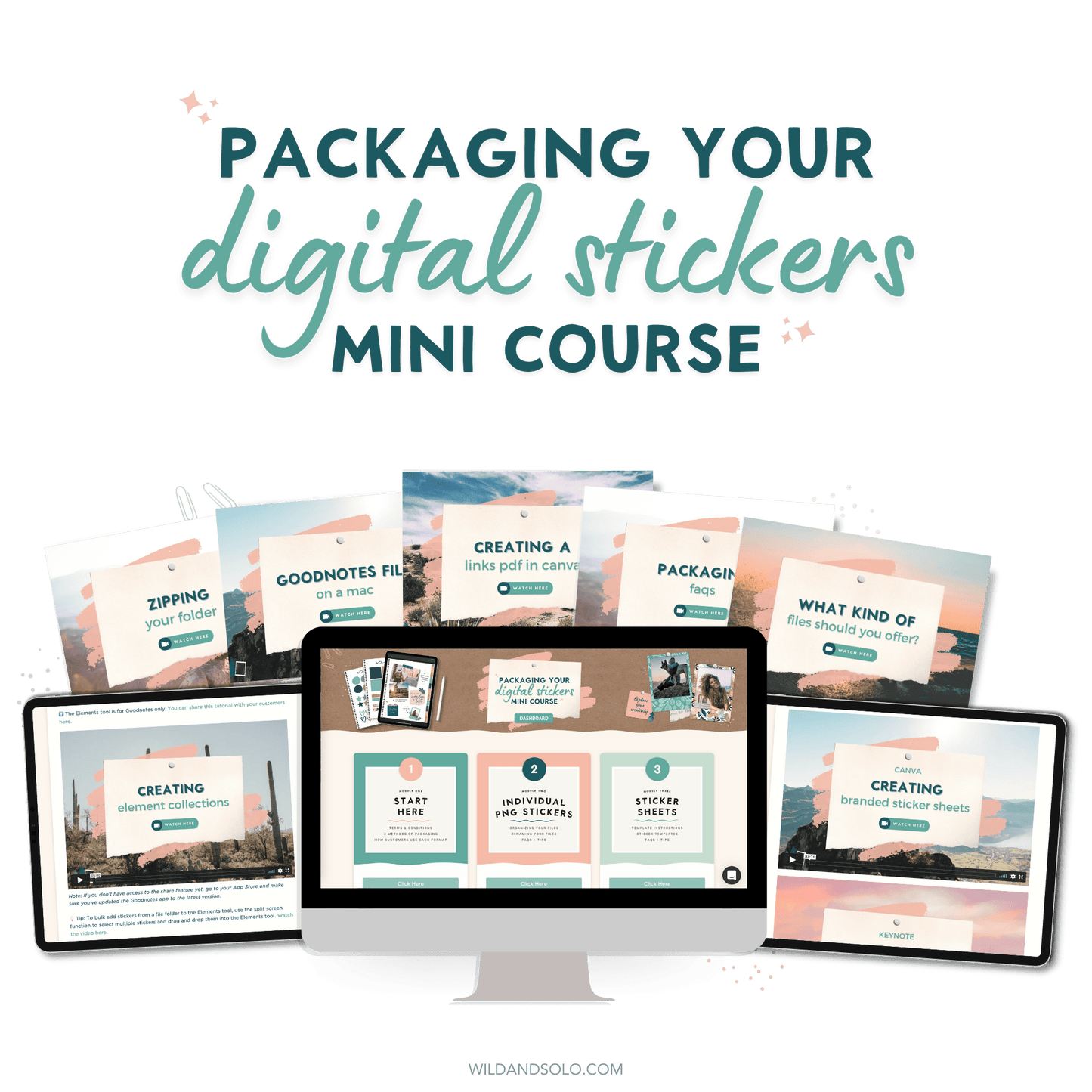 Packaging Your Digital Stickers Mini Course shown on a laptop